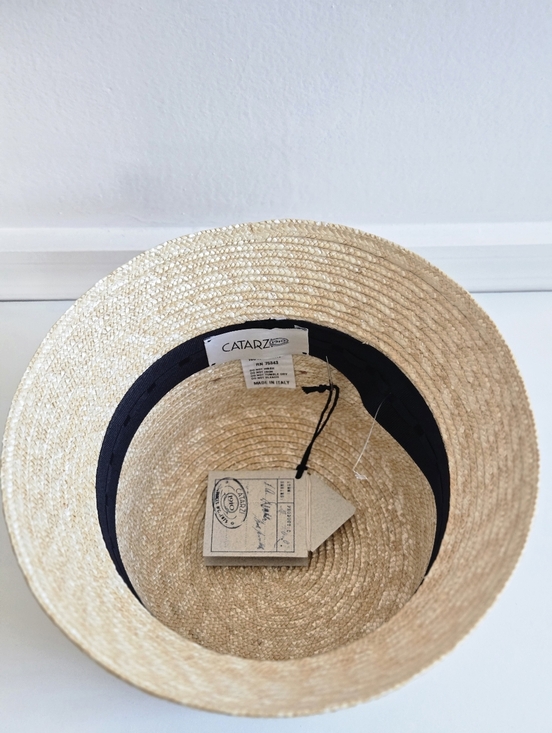 New Catarzi 1910 Elba Fine Braided Leather 100% Straw Bucket Hat Italy Handmade